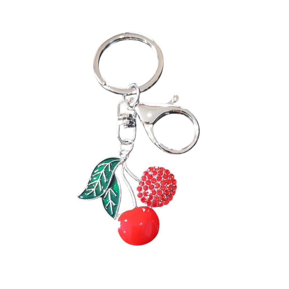 Bling Rhinestone Cherry Keychain Purse Backpack Charm - Picture 2 of 5